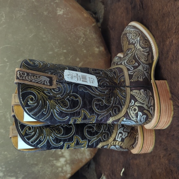 TIN HAUL "Golden Horns" cowgirl western boots square toe "what the fox" sole 7.5 - Picture 7 of 16